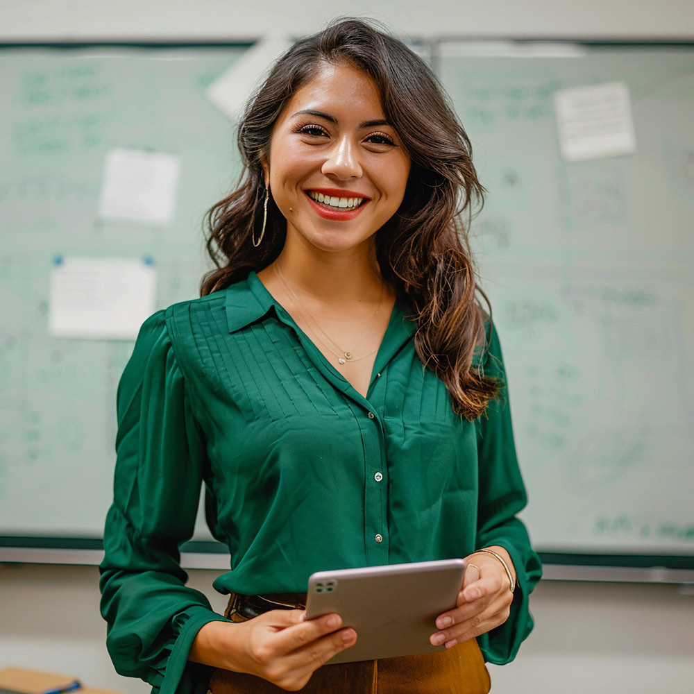Docente creando una rúbrica de evaluación desde su tablet